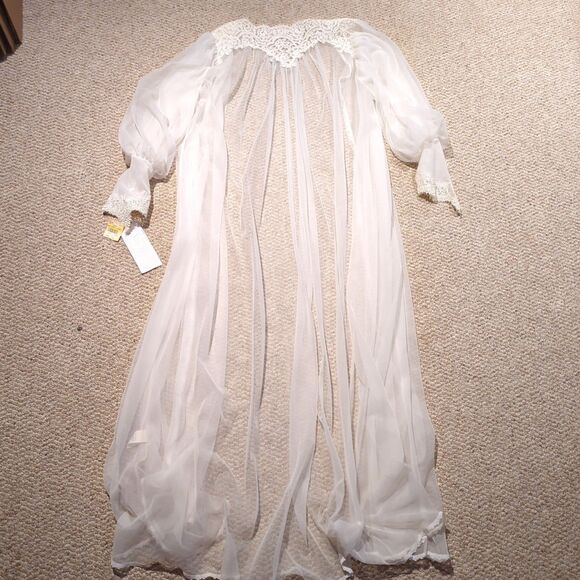 Vintage VAL MODE LINGERIE Nightgown Open Robe Small White Sheer Lace Wedding - Picture 5 of 8